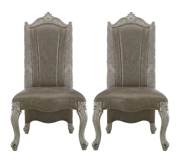 Acme Versailles Side Chair in Vintage Gray PU/Fabric & Bone White (Set of 2) 61132