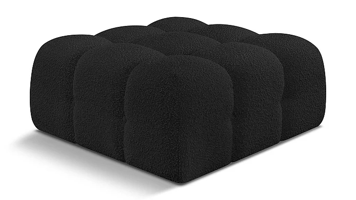 Meridian Ames Boucle Fabric Ottoman in Black Boucle Fabric 611Black-Ott