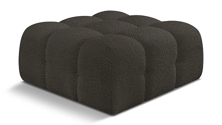 Meridian Ames Boucle Fabric Ottoman in Brown Boucle Fabric 611Brown-Ott