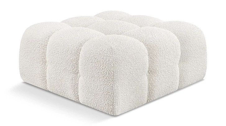 Meridian Ames Boucle Fabric Ottoman in Cream Boucle Fabric 611Cream-Ott