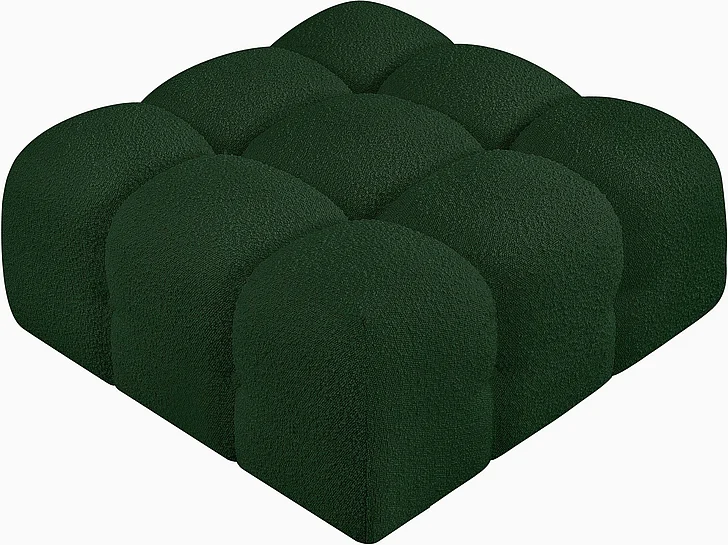 Meridian Ames Boucle Fabric Ottoman in Green Boucle Fabric 611Green-Ott