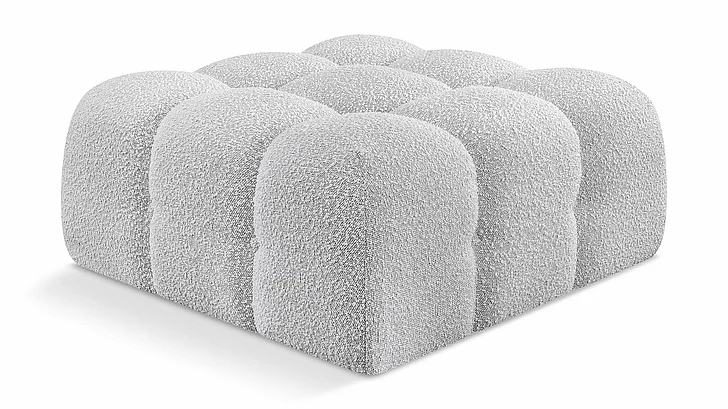 Meridian Ames Boucle Fabric Ottoman in Grey Boucle Fabric 611Grey-Ott