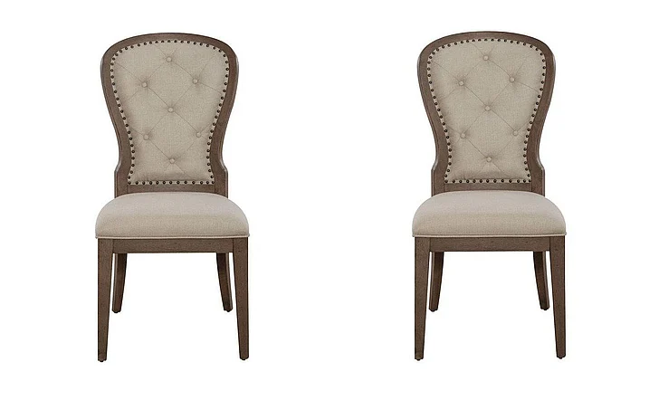 Liberty Furniture Americana Farmhouse Uph Tufted Back Side Chair (Set of 2) in Dusty Taupe & Black 615-C0501S