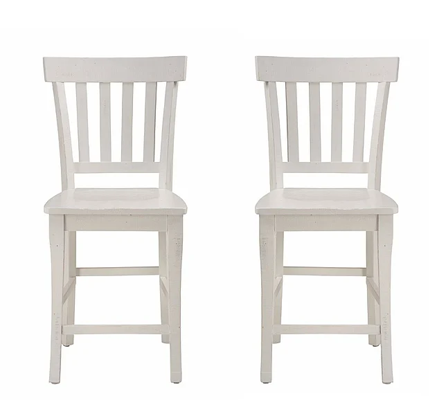 Jofran Madaket Reclaimed Pine Slat Back Bar Stool in White (Set of 2)