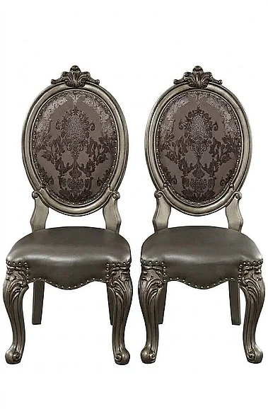 Acme Versailles Side Chair in Silver and Antique Platinum (Set of 2) 66822