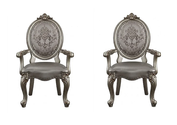 Acme Furniture Versailles Arm Chair in Silver and Antique Platinum (Set of 2) 66823
