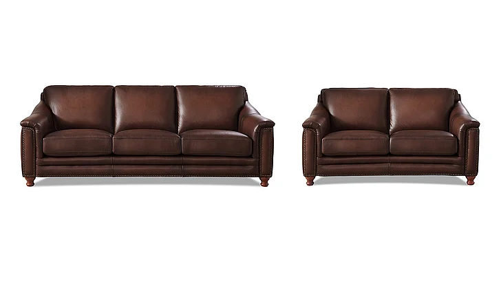 Hydeline Furniture Belfast Leather 2-Piece Living Room Set in Caramel