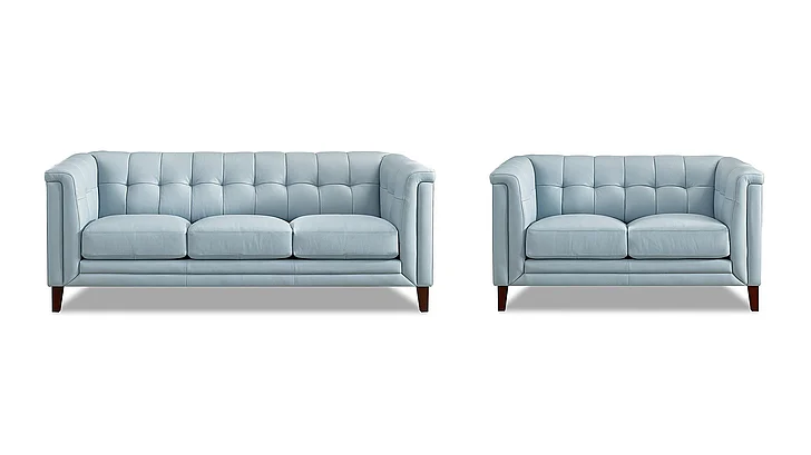 Hydeline Furniture Arvo Leather 2-Piece Living Room Set in Spa Blue