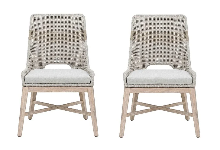 Essentials For Living Woven Tapestry Outdoor Dining Chair (Set of 2) in Taupe & White/Taupe Stripe/Gray Teak 6850.WTA/PUM/GT