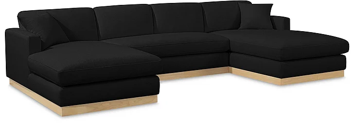 Meridian Johanna Linen Textured Fabric Sectional in Black Linen Textured Fabric 687Black-Sectional