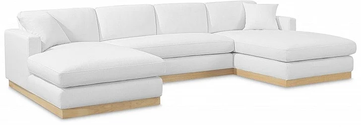 Meridian Johanna Linen Textured Fabric Sectional in White Linen Textured Fabric 687White-Sectional