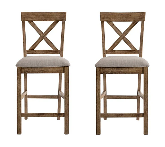 ACME Martha II Counter Height Chair (Set of 2) in Tan & Weathered Oak 70832