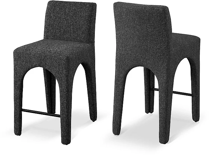 Meridian Gramercy Linen Textured Fabric Bar / Counter Stools in Black Linen Textured Fabric 754Black-C