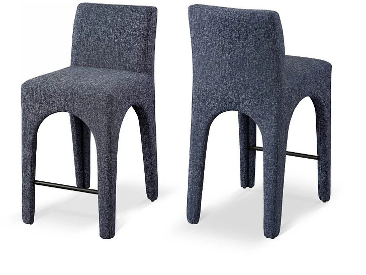Meridian Gramercy Linen Textured Fabric Bar / Counter Stools in Blue Linen Textured Fabric 754Blue-C