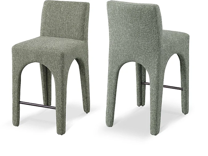 Meridian Gramercy Linen Textured Fabric Bar / Counter Stools in Green Linen Textured Fabric 754Green-C