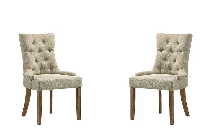 ACME Yotam Side Chair (Set of 2) in Beige Fabric & Salvaged Oak 77162