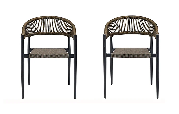 Euro Style Iselin Stackable Outdoor Armchair in Brown Bronze with Black Frame 90614-BRN (Set of 2)