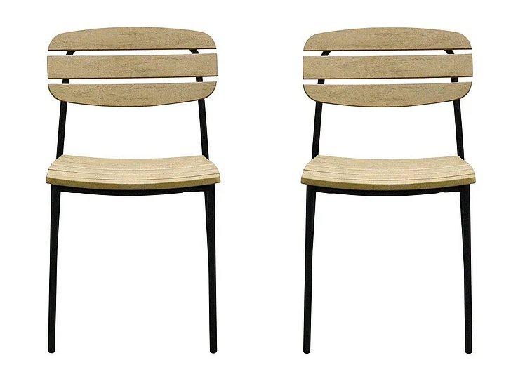 Euro Style Kalmar Stackable Outdoor Side Chair in Natural with Black Frame 90790-NAT (Set of 2)
