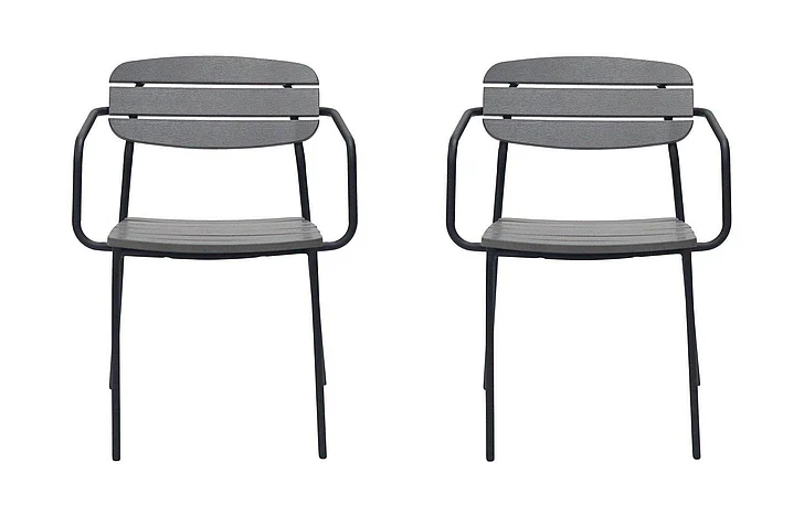 Euro Style Kalmar Stackable Outdoor Armchair in Dark Gray with Black Frame 90792-DKGRY (Set of 2)