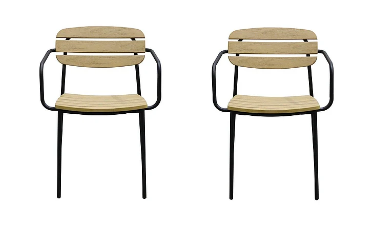 Euro Style Kalmar Stackable Outdoor Armchair in Natural with Black Frame 90792-NAT (Set of 2)