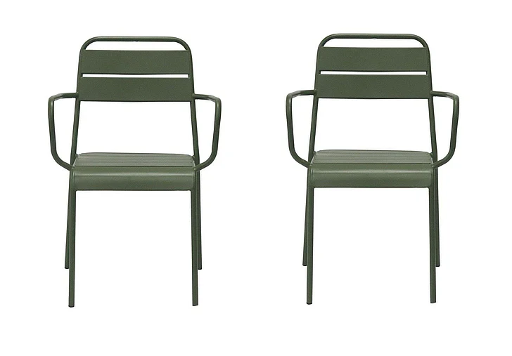 Euro Style Rosco Stackable Outdoor Armchair in Dark Green 90865-DKGRN (Set of 2)