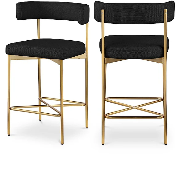 Meridian Rivage Linen Textured Fabric Bar / Counter Stools in Black Durable Linen Textured Fabric 927Black-C