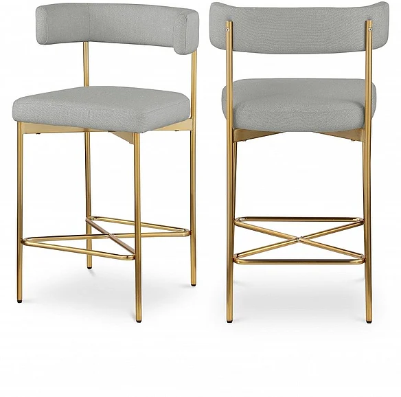 Meridian Rivage Linen Textured Fabric Bar / Counter Stools in Light Grey Durable Linen Textured Fabric 927Grey-C
