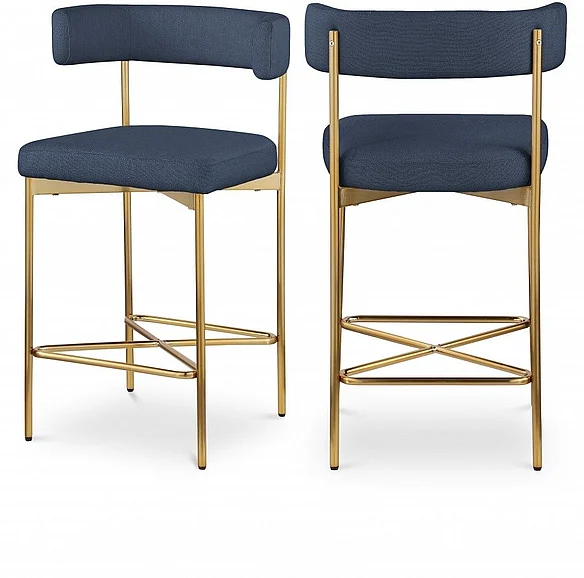 Meridian Rivage Linen Textured Fabric Bar / Counter Stools in Deep Navy Durable Linen Textured Fabric 927Navy-C