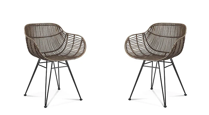 Bassett Mirror Company Ryanne Arm Chair in Dark Rattan/Black 9840-DR-810EC (Set of 2)