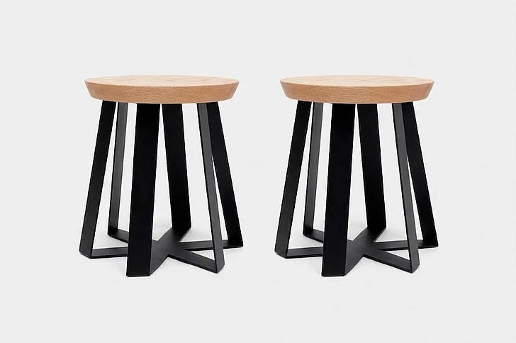 Artless Furniture ARS Steel Base with Oak Top Stool (Set of 2) in Black