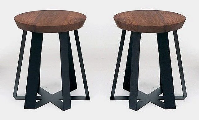 Artless Furniture ARS Steel Base with Walnut Top Stool (Set of 2) in Black