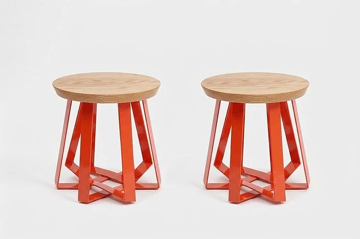 Artless Furniture ARS Steel Base with Oak Top Stool (Set of 2) in Orange
