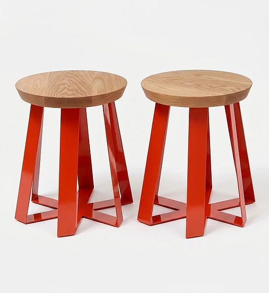 Artless Furniture ARS Steel Base with Walnut Top Stool (Set of 2) in Orange