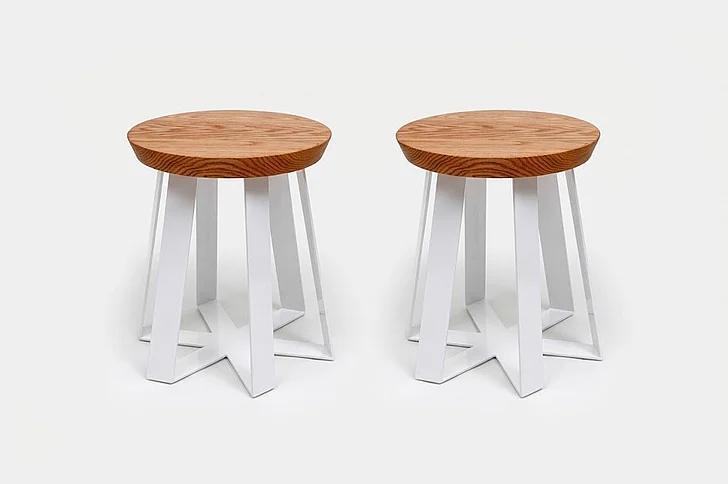 Artless Furniture ARS Steel Base with Oak Top Stool (Set of 2) in White