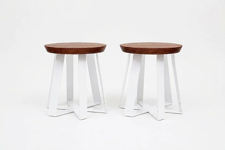 Artless Furniture ARS Steel Base with Walnut Top Stool (Set of 2) in White