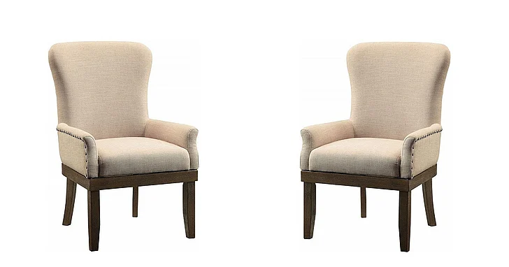 Acme Landon Upholstered Arm Chair in Beige and Salvage Brown (Set of 2) 60743 EST SHIP TIME APPX 4 WEEKS