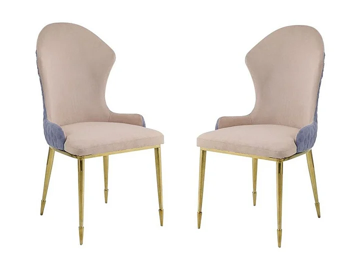 ACME Caolan Side Chair (Set of 2) in Tan, Lavender Fabric & Gold Finish 72469