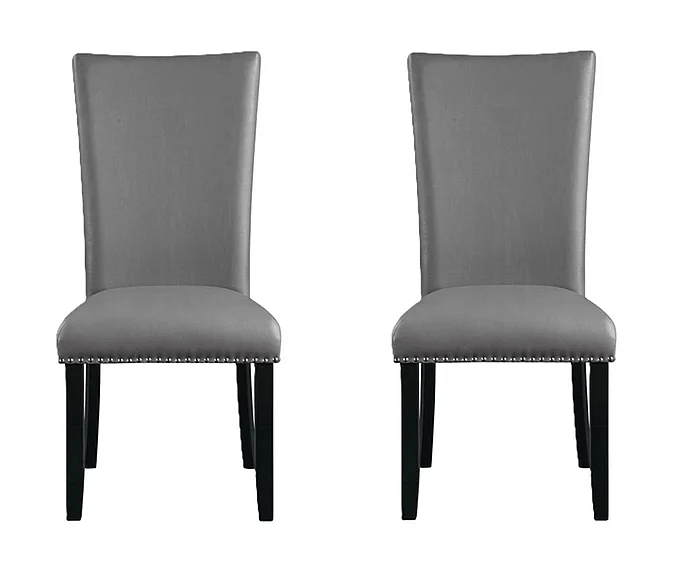 ACME Caralin Side Chair in Gray Synthetic Leather and Black DN03706 (Set of 2)