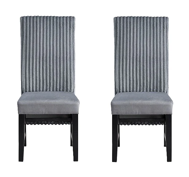 ACME Kini Side Chair in Gray Corduroy and Black DN04346 (Set of 2)