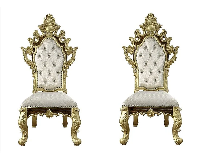 ACME Desiderius Side Chair in Antique Gold and Hand Paint Brown DN60001 (Set of 2)
