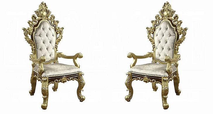 ACME Desiderius Arm Chair in Antique Gold and Hand Paint Brown DN60002 (Set of 2)