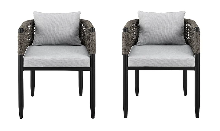 Armen Living Alegria Outdoor Dining Chair with Gray Rope and Cushions (Set of 2) LCAFCHBL PROMO