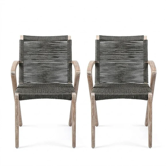 Armen Living Brielle Outdoor Light Eucalyptus and Charcoal Rope Dining Chairs (Set of 2) LCBLSICH