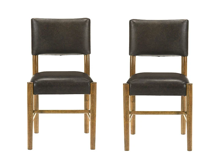 Armen Living Bennet Dining Chair in Natural with Black Faux Leather (Set of 2) LCBTSIBROK