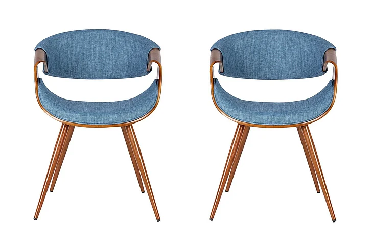 Armen Living Butterfly Dining Chair in Walnut and Blue Fabric (Set of 2) LCBUCHWABL2PC