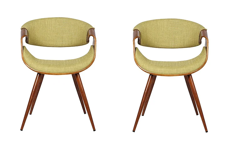 Armen Living Butterfly Dining Chair in Walnut and Green Fabric (Set of 2) LCBUCHWAGR2PC