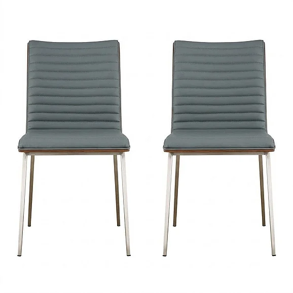 Armen Living Cafe Dining Chair in Gray Faux Leather (Set of 2) LCCACHGRB201