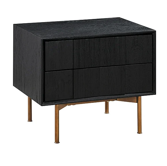 Armen Living Carnaby 2 Drawer Nightstand in Black Brushed Oak and Bronze LCCFLABL