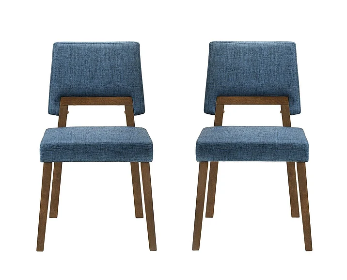 Armen Living Channell Dining Chair in Walnut with Blue Fabric (Set of 2) LCCHCHWABLU