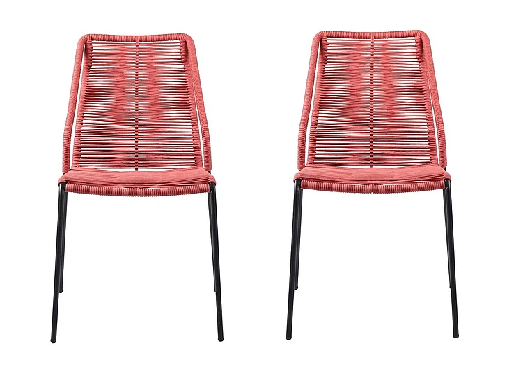 Armen Living Clip Indoor Outdoor Stackable Steel Dining Chair with Brick Red Rope (Set of 2) LCCPSIBRK